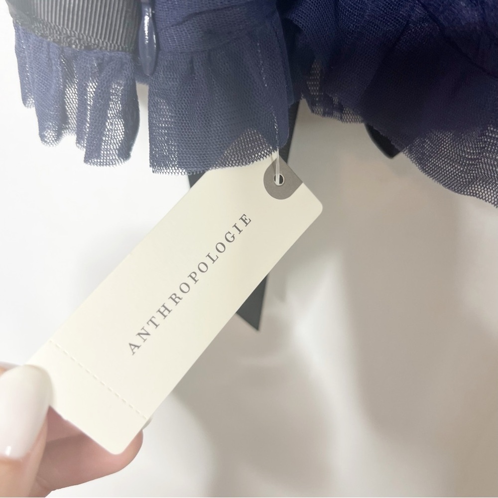 New with tags Anthropologie Navy and Black Ruched Ribbon Strap Sleeveless Top - Picture 5 of 6